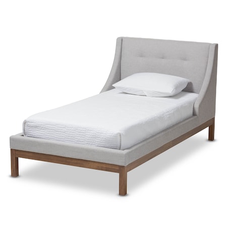 Baxton Studio Louvain Beige Upholstered Walnut-Finished Twin Sized Platform Bed 146-8152